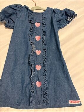 Blue Denim Dress with Pink Hearts